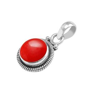 Pendentif en argent sterling 925 plaqué or avec pierre précieuse rouge ronde en forme de corail - Cadeau d'anniversaire parfait pour l'amour - Product Image 1