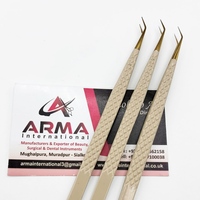 Pince à épiler professionnelle pour extensions de cils, à pointe en or plaqué plasma à 45 degrés, revêtement beige, durable, logo personnalisé, poignée confortable