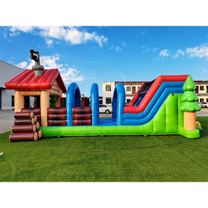 Parcours d'obstacles gonflable commercial en forme de cabane en bois, château gonflable, mur d'escalade, grand toboggan, jeu extérieur pour enfants et adultes - Product Image 4