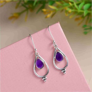 Premium Quality <b>Silver</b> Amethyst <b>Dangle</b> <b>Earring</b> Boho Chic Gemstone <b>Earrings</b> for Everyday Wear Available at Good Price - Product Image 2