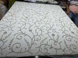 Robes de soirée à imprimé floral brodées à la main par des designers, col haut, silhouette droite, décoration en organza, style de fête, tissu en filet - Product Image 5