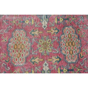 Vintage Turkish Rug 7.2x9.5 ft, <b>Red</b> Camouflage <b>Wool</b> Rug - Product Image 5