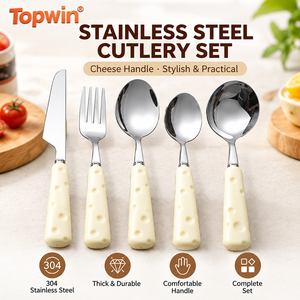 Juego de Cubiertos de Acero Inoxidable 304 Estilo Japonés con Mango de Queso, Juego de 5 Piezas de Cuchillo, Tenedor y Cuchara para el Hogar, Restaurante y Postre - Product Image 1