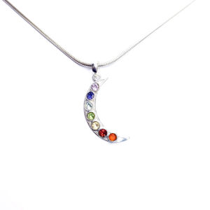 Colgante Clásico de Chakra (2.2 Gramos) con Diseño Geométrico de Luna y Cruz, Aleación de Zinc, Diamante y Ágata, Regalo para Compromiso, Aniversario, Fiesta - Product Image 1