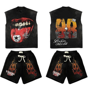 เสื้อยืดโอเวอร์ไซส์ทรงลำลองสำหรับผู้ชาย ผ้าคอตตอน 100% คุณภาพสูง ลายพิมพ์ดิจิทัล หนา ทนทาน สไตล์วินเทจ (Acid Wash) พร้อมกางเกงขาสั้น ชุดเซ็ต - Product Image 2