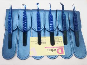 Pinzas de pestañas de plasma azul con agarre de diamante, pinzas de extensión de pestañas de acero inoxidable con logotipo personalizado/pinzas de pestañas profesionales - Product Image 2