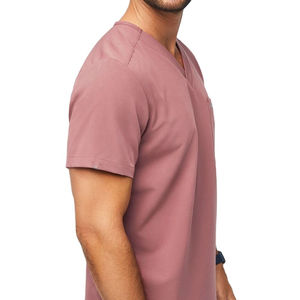 Prêt à expédier : Ensemble de blouses médicales vert olive pour hommes, 2 pièces, col en V, avec haut à manches courtes et pantalon, pour usage hospitalier (OEM) - Product Image 3