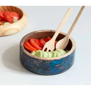 Modern Style Wooden <b>Bowl</b> <b>Set</b> with Bright Color Enamel Print for Serving <b>Soup</b> Salad Dinnerware for Restaurant Home for Parties - Product Image 5