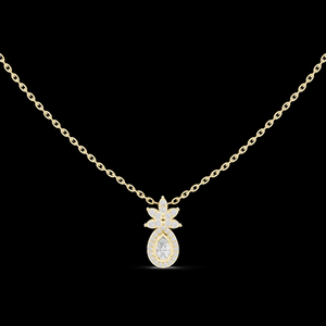 จี้เพชรรูปดอกบัวทรงหยดน้ำสีทอง ผลิตจากเพชรเลี้ยงในห้องปฏิบัติการ ตัวเรือนทอง 14K 18K เครื่องประดับหรูหราสง่างามสำหรับผู้หญิง ดีไซน์ดอกบัวที่เป็นเอกลักษณ์ - Product Image 2