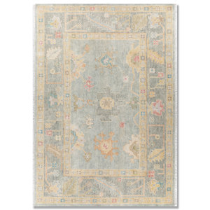 Tapis en laine noué à la main Cyanna Blue 9x12 rectangulaire, motif médaillon abstrait, idéal pour couloir, entrée, chambre à coucher Pkwl-977 - Product Image 1