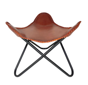 Handmade Brown Genuine Leather Footrest Ottoman Seat Comfortable Foldable Stool for Bedroom or Park Use - Product Image 1