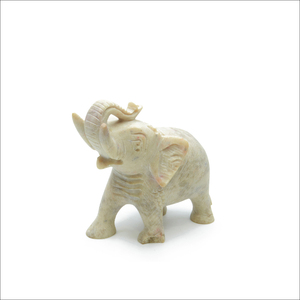 Boîte Artisanale En Stéatite Peinte à La Main, Ronde, Motifs éléphants, Inde, 12x15 Cm