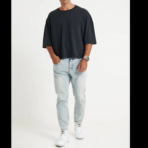 Camiseta de Punto de Manga Corta, Corte Amplio y Recto, 100% Algodón, para Hombre, Hombros Caídos, Estilo Urbano, Impresión Personalizada, Ecológica - Product Image 2