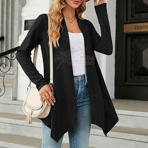 Cárdigan con parte delantera drapeada para mujer con tela elástica y cárdigan de moda de ajuste cómodo con aberturas laterales y silueta suelta - Product Image 5