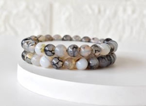 Top Best Natural Healing Black Dragon Vein Agate Gemstone <b>Beaded</b> <b>Bracelet</b>-Trendy Peace Design Tibetan Buddhism for Meditation - Product Image 4