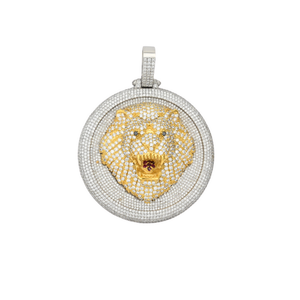 Collar llamativo de lujo estilo Hip Hop con colgante de cabeza de león de moissanita y diamantes, chapado en oro de 18k sobre plata de ley - Product Image 1