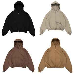 Sudaderas con capucha para hombre de gran venta personalizadas sin cordón con cremallera de alta calidad 100% algodón liso de gran tamaño Fleece Fit Boxy para invierno - Product Image 1