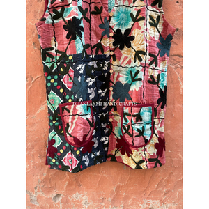 Manteau de Style Vintage en coton indien, broderie à la main, imprimé Floral multicolore, veste d'été à boutons - Product Image 4