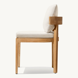 Silla de comedor moderna con marco de madera maciza de teca Cojín a prueba de Sol de color natural para uso en interiores y exteriores - Product Image 3
