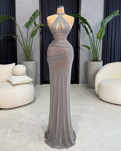 Vestido de Fiesta Largo de Satén Transpirable y Ecológico, con Encaje, Corte en A, Adornado con Cristales y Perlas, Falda con Patrón Completo, para Eventos Formales - Product Image 1