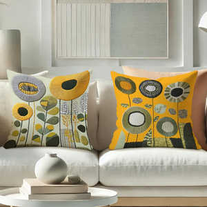 Fundas de Almohada Cuadradas con Diseño Floral, Estilo Rústico Francés Moderno, 4 Piezas, Amarillo Mostaza, Verde Oliva, Gris, Técnica 3D, con Cierre - Product Image 6