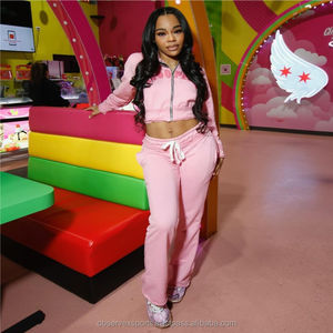 Custom 2024 Clothing <b>Women</b> Two Pieces Crop Zipper Hoodie Flared <b>Pants</b> Set Customize Sweatsuit With Logo <b>Women</b> Tracksuit - Product Image 5