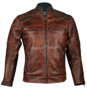 Veste en cuir décontractée motard pour hommes veste en cuir vintage ciré moto vieilli café racer veste en cuir cavalier mode veste en cuir OEM - Product Image 6