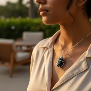 925 Silver Onyx Pendant for Women Rhodium Plated with Rose Gold and Platinum Gemstone Jewelry with <b>Opal</b> and Turquoise Charm - Product Image 3