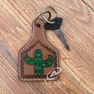 Llavero de Cuero Repujado de Lujo con Diseño de Cactus, Logotipo Personalizado, Cuero Genuino, Regalos Promocionales, Accesorios, Llavero Bonito para Unisex - Product Image 1