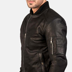Chaqueta Bomber Bomia MA-1 de Piel de Oveja Genuina con Acabado Desgastado, Reversible, Estilo Vintage para Otoño, Talla XS, Color Negro - Product Image 5