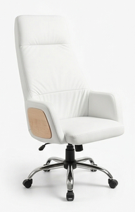 Chaise de bureau de direction en cuir synthétique avec détails en bois, base métallique, pivotante, réglable, ergonomique, pour usage professionnel - Product Image 6