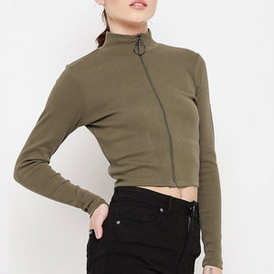 Summer Zip-Front Workout <b>Top</b> with Stretch Fit Long Sleeve Fitted Zip-Up Training Shirt - Product Image 2