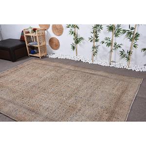 Alfombra Turca Vintage de 6.4x9.4 pies, Alfombra Beige con Diseño de Plantas y Árboles - Product Image 4
