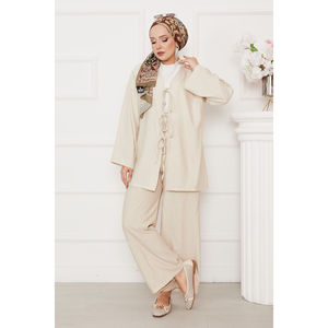 Women's Loose-Fitting Beige Suit Set with Front Tie Closure - Product Image 5