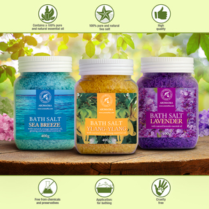 Ensemble de bain au sel de mer cristallisé Aromatika Sea Breeze avec Ylang-Ylang et Lavande pour le soin du corps, 3 x 400g, kit relaxant - Product Image 2