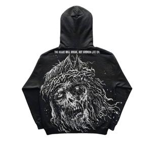 Sudadera desgastada vintage lavada con ácido de alta calidad personalizada, Sudadera con capucha de 500GSM, chaqueta vaquera con cremallera y mangas abullonadas, Sudadera con capucha - Product Image 1