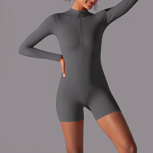 Pantalones cortos transpirables de entrenamiento de manga completa con cremallera invisible, mono deportivo personalizado para mujer, Mono para niñas - Product Image 2