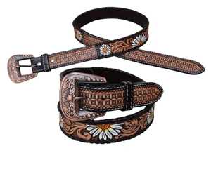 Ceinture western unisexe à grain complet, 10 pièces, personnalisée, de luxe, peau de vache à fleurs, à la main, prête à être expédiée, mode affaires décontractée pour hommes - Product Image 3