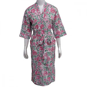 Kimono indien à motif floral imprimé en blocs au meilleur prix 100% coton Cambric Spaghetti Strap Wraparound pour les femmes Soft Summer - Product Image 1