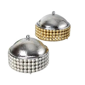 Marmite élégante de forme ronde avec support en bois avec couvercle doré Casserole en métal de luxe faite à la main pour mariage et service de nourriture haut de gamme - Product Image 4