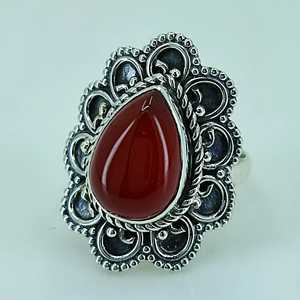 Navya Craft Women's 925 Sterling Silver Red Carnelian Gemstone <b>Ring</b> Pear Shape <b>Statement</b> Jewelry 18K Size 4 14 Perfect Gift - Product Image 3