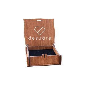 Argento antico placcato corona fatta a mano in vimini a righe fantasia regolabile Set di anello in legno regalo scatola