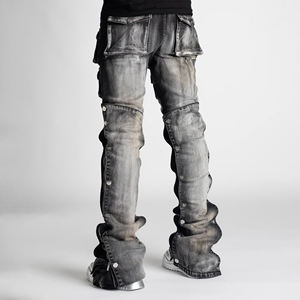 Pantalones Vaqueros Ajustados de Diseñador para Hombre, Hechos a Medida por el Fabricante, al por Mayor, de Alta Calidad, a la Moda, Negros, Estilo Motero, de Mezclilla - Product Image 4