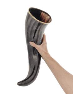 Corne à boire naturelle écologique de style animal poli viking indien avec corne d'halloween creuse à bord en laiton - Product Image 1