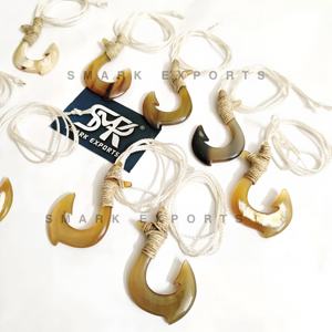 Handmade Polished Eco-Friendly Buffalo Horn Fish Hook Pendant Necklace Natural Jewelry for Surfer Boho Tribal Style <b>Gift</b> Fisher - Product Image 1