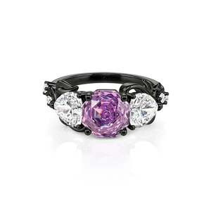 Bague de mariage Jeulia Midsummer Night Leaf à trois pierres, coupe rose violette, plaquée rhodium, style tendance - Product Image 1