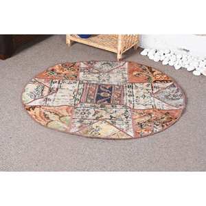 พรมตุรกีแบบวินเทจผสมผสานพื้นที่ขนาดใหญ่รูปไข่การเย็บปะติดปะต่อกันดีไซน์ห้องรับประทานอาหารนามธรรมสีน้ำตาลสีเบจ3.3x3.4ฟุตผ้าขนสัตว์ลาเท็กซ์ - Product Image 3