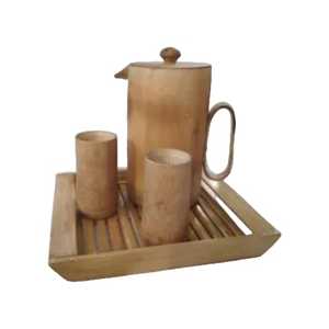 Precio al por mayor juego de beber de madera de bambú hecho a mano indio 1 jarra 2 vasos Ideal comedor elegante juego de beber de madera - Product Image 1