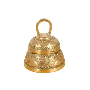 印度和谐黄铜牛铃与雕刻图案超级销售愉快的铃声金属寺庙装饰铃出售