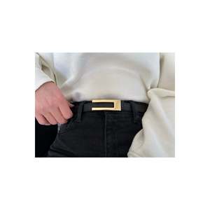 Ceinture fine pour femme avec boucle dorée de créateur, ceinture pour veste, ceinture pour chemise, ceinture pour robe - Noir-doré - Product Image 6
